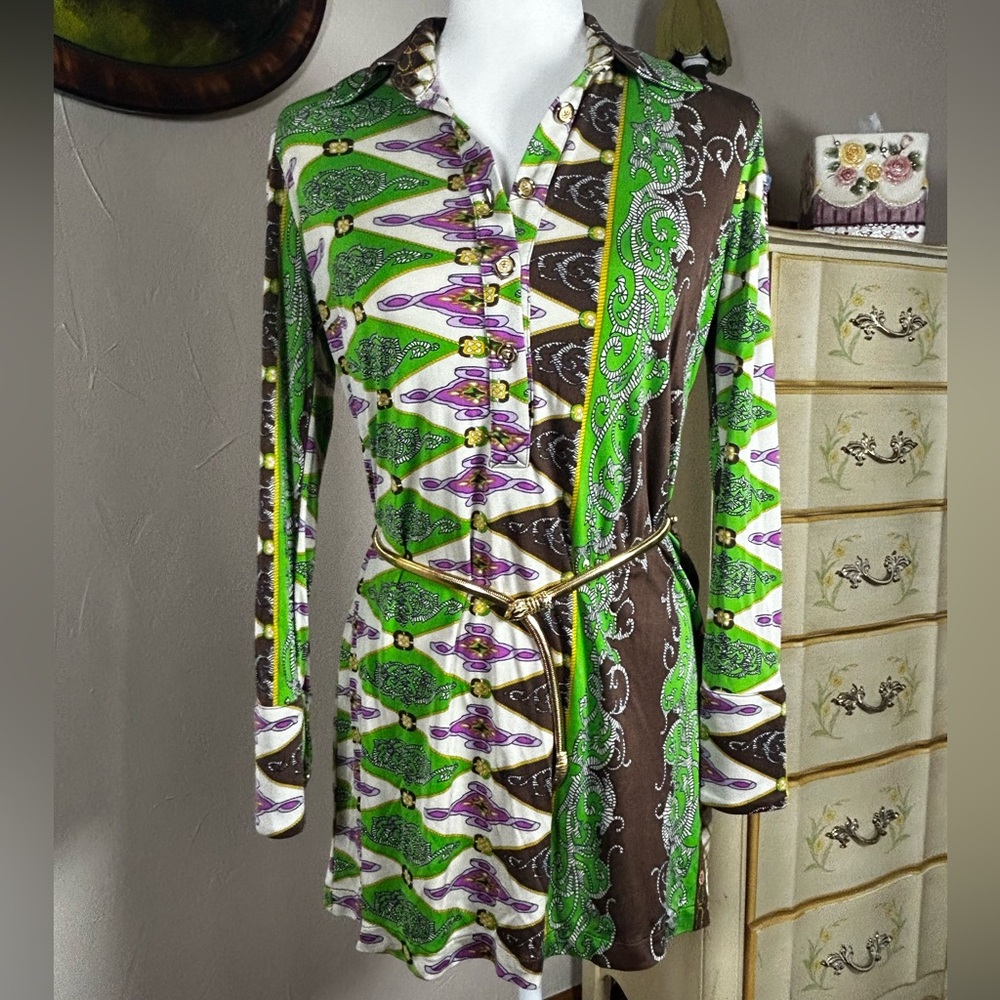 90s Silk Mod Mini Dress | Pucci-Inspired Psychedelic Print
